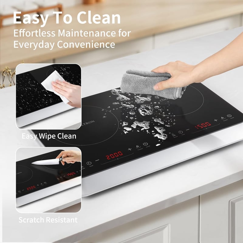 COOKTRON Dupla Indukciós Főzőlap 3500W, 10 Hőfok, 9 Teljesítményszint, Booster Funkció