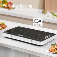 COOKTRON Dupla Indukciós Főzőlap 3500W - 2 Zónás Hordozható Tűzhely Érintésvezérléssel, 10 Hőfokszinttel és Időzítővel, Otthoni és Kempingez - Button and touch 6