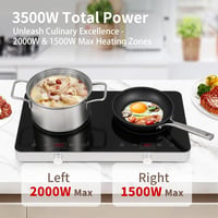 COOKTRON Dupla Indukciós Főzőlap 3500W - 2 Zónás Hordozható Tűzhely Érintésvezérléssel, 10 Hőfokszinttel és Időzítővel, Otthoni és Kempingez - Button and touch 2