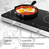 COOKTRON Dupla Indukciós Főzőlap 3500W - 2 Zónás Hordozható Tűzhely Érintésvezérléssel, 10 Hőfokszinttel és Időzítővel, Otthoni és Kempingez - Button and touch 7