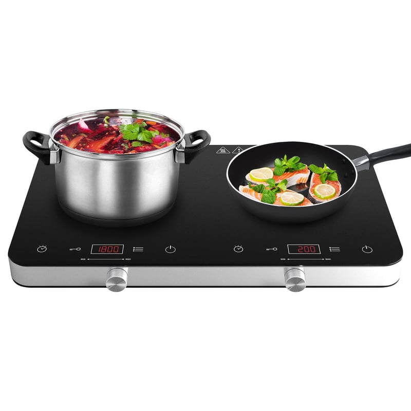 COOKTRON Dvojitá indukčná varná doska 3500W - Prenosný varič s 2 zónami, dotykovým ovládaním, 10 úrovňami ohrevu a časovačom, pre domácnosť a kemping