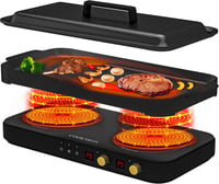 COOKTRON Hordozható Indukciós Főzőlap 2 égővel, Öntöttvas Grillserpenyő, 2800W, Gyermekzár 1