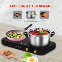COOKTRON Hordozható Indukciós Főzőlap 2 égővel, Öntöttvas Grillserpenyő, 2800W, Gyermekzár 3