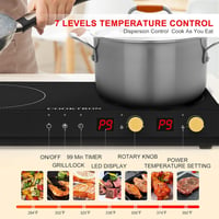 COOKTRON Hordozható Indukciós Főzőlap 2 égővel, Öntöttvas Grillserpenyő, 2800W, Gyermekzár 4