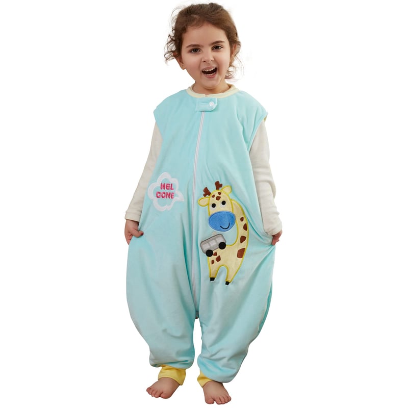COOKY.D Sac de dormit unisex pentru bebeluși cu picioare - Patru anotimpuri 2.0 Tog, model girafă, pătură purtabilă verde, cu schimbare ușoară a scutecului (S/1-3 ani)