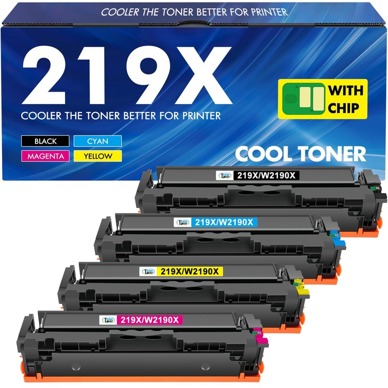 Toner Cool Toner 219X 219A pre tlačiareň HP Color LaserJet Pro MFP 3302FDW 3302SDW 3302FDN – 4 ks (čierny, azúrový, purpurový, žltý) s čipom