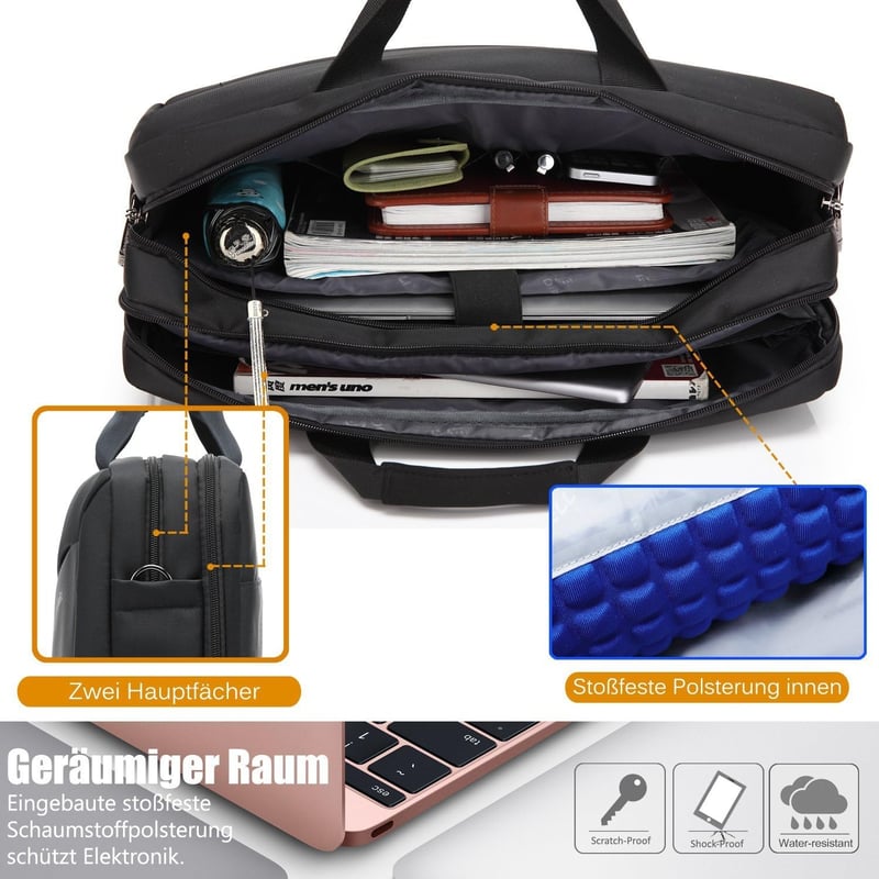 CoolBELL 17.3" Laptop Táska Fekete, Multifunkcionális Üzleti Messenger Táska