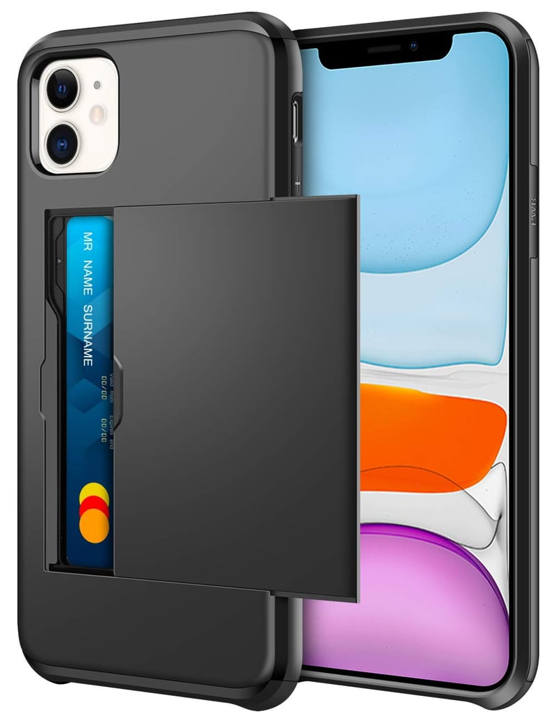 Husă Coolden pentru iPhone 11 cu suport pentru carduri, 2 sloturi, husă de protecție din silicon TPU moale, rezistentă la șocuri, negru