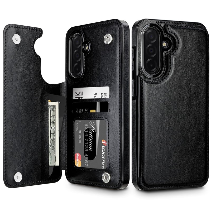 Coolden Samsung Galaxy A56 5G PU bőr flip tok kártyatartóval - fekete