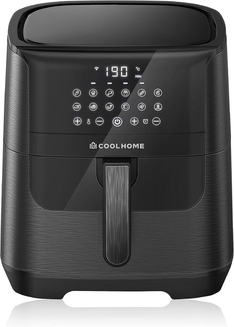 CoolHome AF23 XXL Deluxe Forrólevegős Sütő - 6,5 Literes Kerámia Bevonatú Airfryer - Előre Beállított Programokkal - Fekete