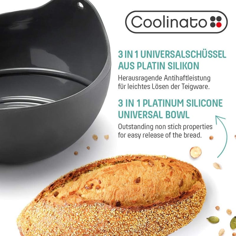 Coolinato 3 az 1-ben szilikon tál kenyérsütő forma sütéshez keveréshez gőzöléshez 230 C-ig hőálló 24 cm