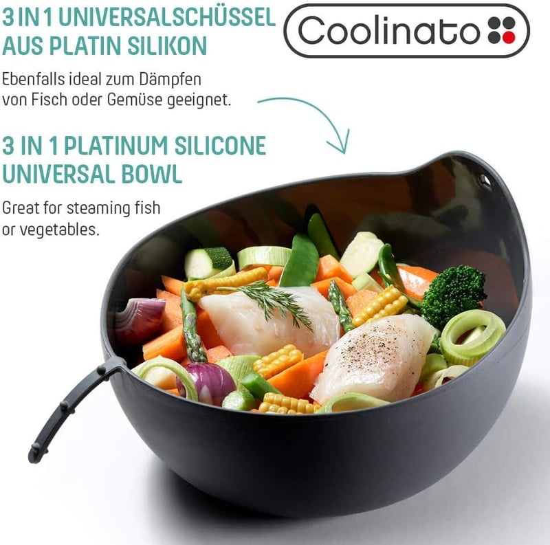 Coolinato 3 az 1-ben szilikon tál kenyérsütő forma sütéshez keveréshez gőzöléshez 230 C-ig hőálló 24 cm