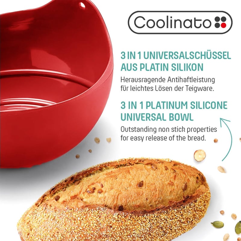 Coolinato 3 az 1-ben szilikon univerzális tál Piros 24 cm sütéshez keveréshez gőzöléshez 230 C-ig hőálló