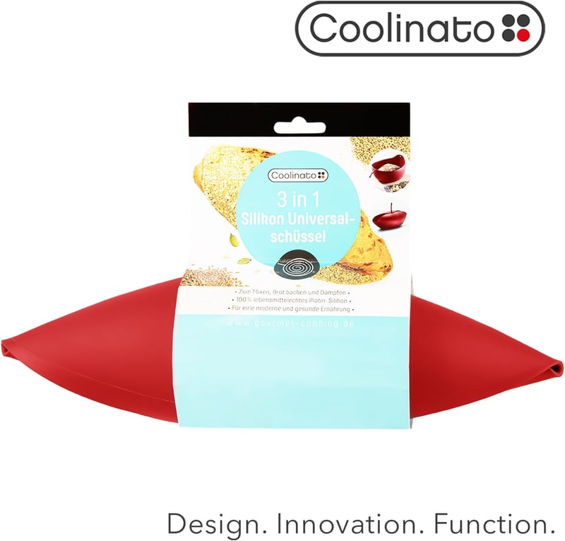 Coolinato 3 az 1-ben szilikon univerzális tál Piros 24 cm sütéshez keveréshez gőzöléshez 230 C-ig hőálló