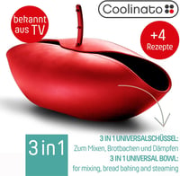 Coolinato 3 az 1-ben szilikon univerzális tál Piros 24 cm sütéshez keveréshez gőzöléshez 230 C-ig hőálló 2