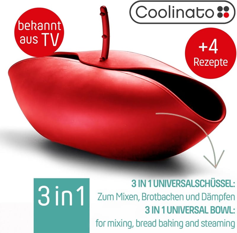 Coolinato 3 az 1-ben szilikon univerzális tál Piros 24 cm sütéshez keveréshez gőzöléshez 230 C-ig hőálló