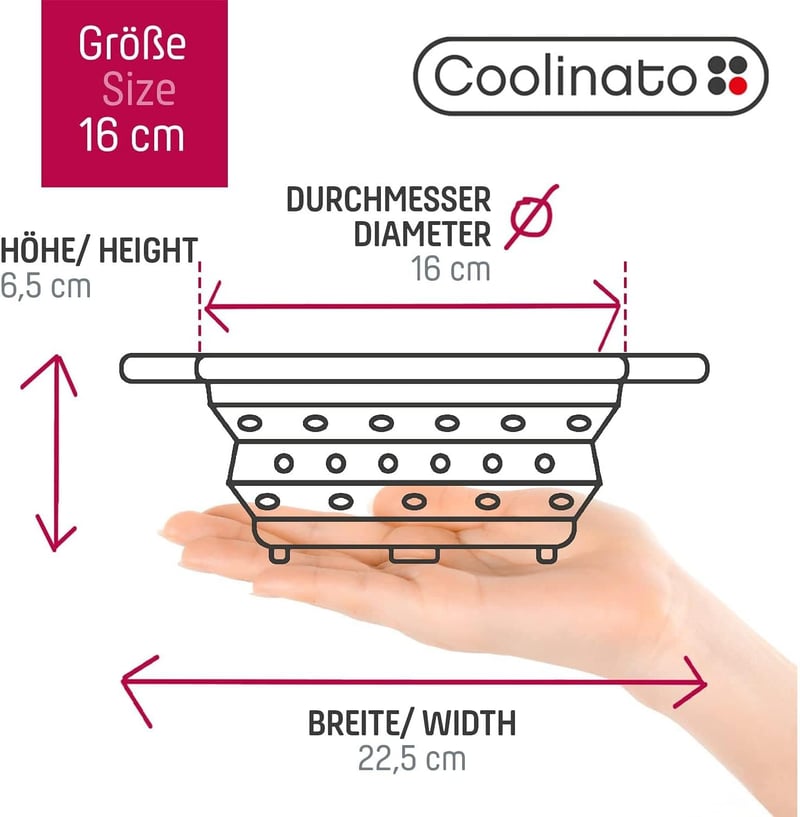 Coolinato Összecsukható szilikon szűrő 16 cm szürke, helytakarékos, könnyen tisztítható, mosogatógépben mosható