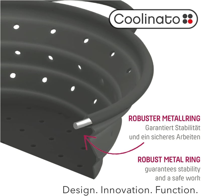 Coolinato Összecsukható szilikon szűrő 16 cm szürke, helytakarékos, könnyen tisztítható, mosogatógépben mosható