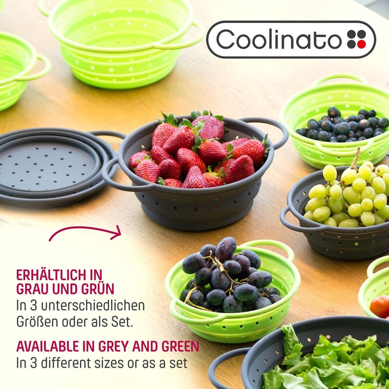 Coolinato Összecsukható szilikon szűrő 16 cm szürke, helytakarékos, könnyen tisztítható, mosogatógépben mosható