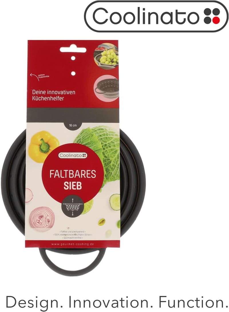 Coolinato Összecsukható szilikon szűrő 16 cm szürke, helytakarékos, könnyen tisztítható, mosogatógépben mosható