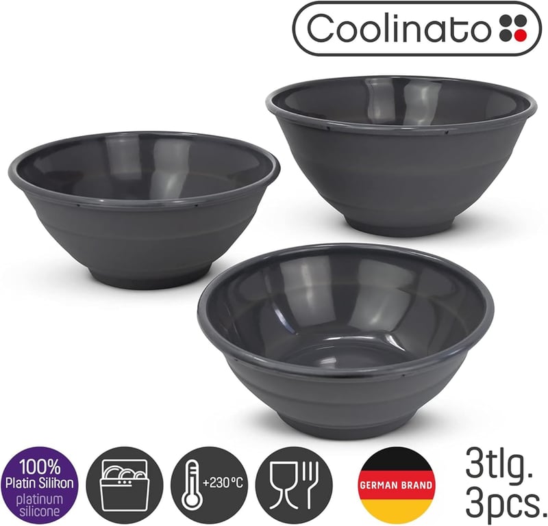 Coolinato összecsukható szilikon tál szett 16-24 cm szürke
