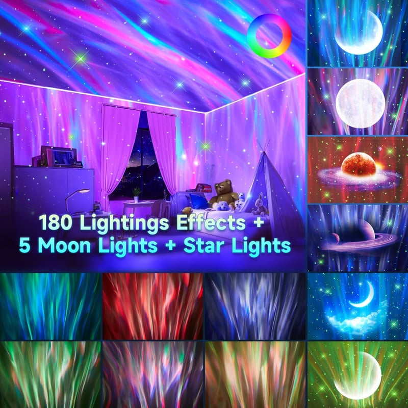 COOLNIGHT Csillagos Ég Projektor Gyerekeknek, 180 Fénymód, Aurora Galaxis Lámpa, Bluetooth