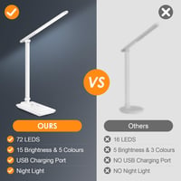 COOLNIGHT LED Asztali Lámpa USB Töltővel, 15 Fokozat + 5 Szín, Dimmelhető Asztali Lámpa Időzítővel 9