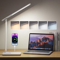 COOLNIGHT LED Asztali Lámpa USB Töltővel, 15 Fokozat + 5 Szín, Dimmelhető Asztali Lámpa Időzítővel 1