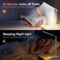 COOLNIGHT LED Asztali Lámpa USB Töltővel, 15 Fokozat + 5 Szín, Dimmelhető Asztali Lámpa Időzítővel 5