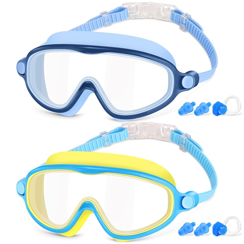 Ochelari de înot pentru copii COOLOO, set de 2 bucăți, pentru vârste între 4-14 ani, anti-aburire, protecție UV, etanși, ochelari de înot din silicon reglabili pentru fete și băieți