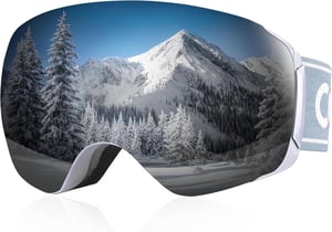 COOLOO magnetske skijaške naočale OTG, protiv magljenja, 100% UV zaštita - bijeli okvir/srebrne leće