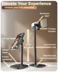 Nastaviteľný držiak na mobil na stôl Cooper ChatStand – čierny 6