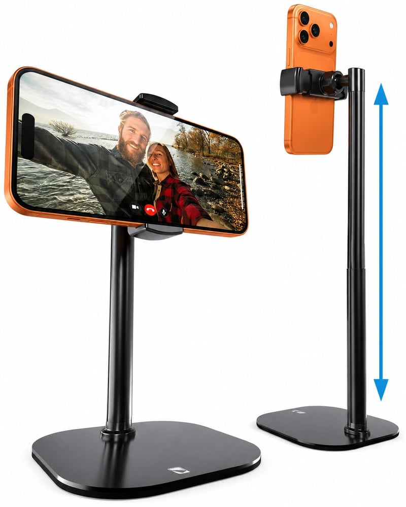 Nastaviteľný držiak na mobil na stôl Cooper ChatStand – čierny