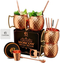 Copper-Bar Moscow Mule tömör réz bögre készlet, kalapált - 4 × 16 oz 1