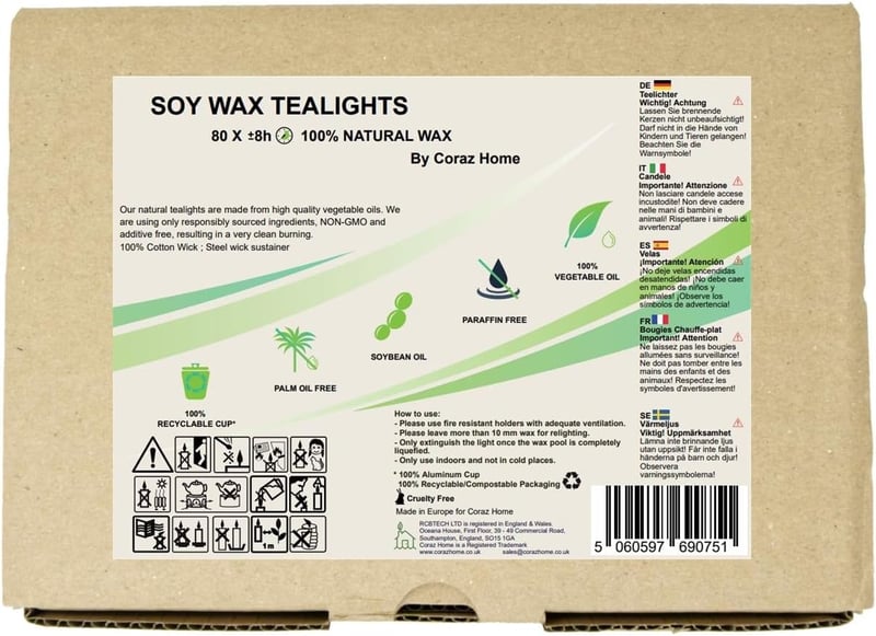 Coraz Home szójawax teafény 80db, illatmentes, paraffinmentes, alumínium pohárban
