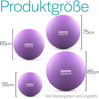 Core Balance gymnastická lopta odolná proti prasknutiu pre tehotné – Fitness Jóga Pilates – 55 cm 65 cm 75 cm 85 cm – Vrátane pumpy – Fialová 8