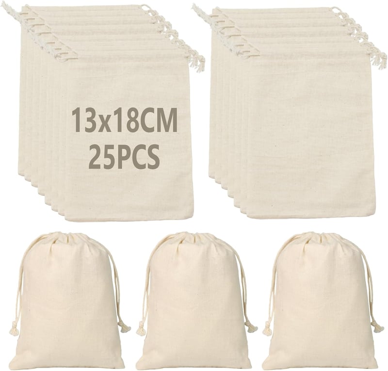 Coriver 25db Pamut Zsák 13x18cm Lenvászon Ajándék Táska Zsinórral