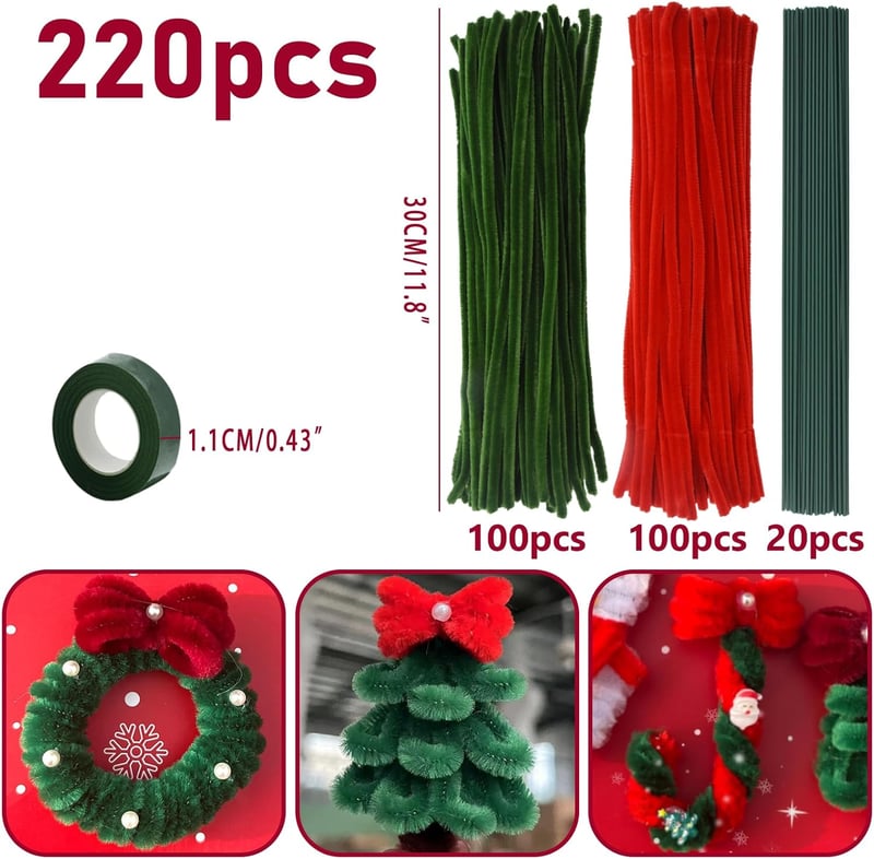 Coriver Pipe Cleaner 200 db Rózsaszín és Zöld Kreatív Kézműves Szett