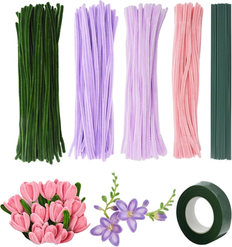 Coriver Virág Pipe Cleaner Szett 4 Szín - Chenille Szár Kézműves Csokor Készítéshez