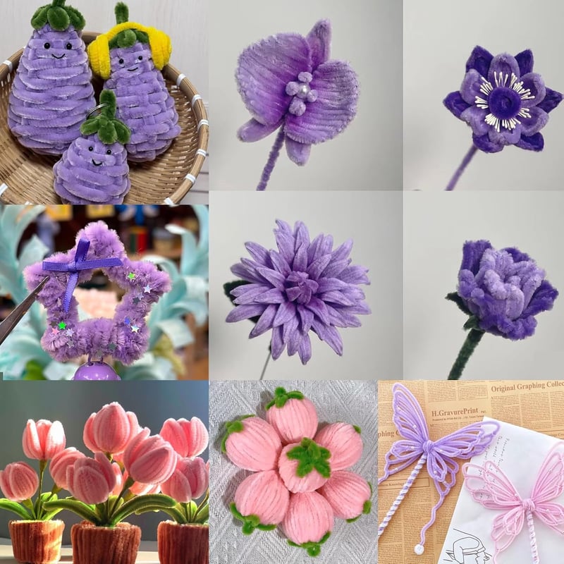 Coriver Virág Pipe Cleaner Szett 4 Szín - Chenille Szár Kézműves Csokor Készítéshez