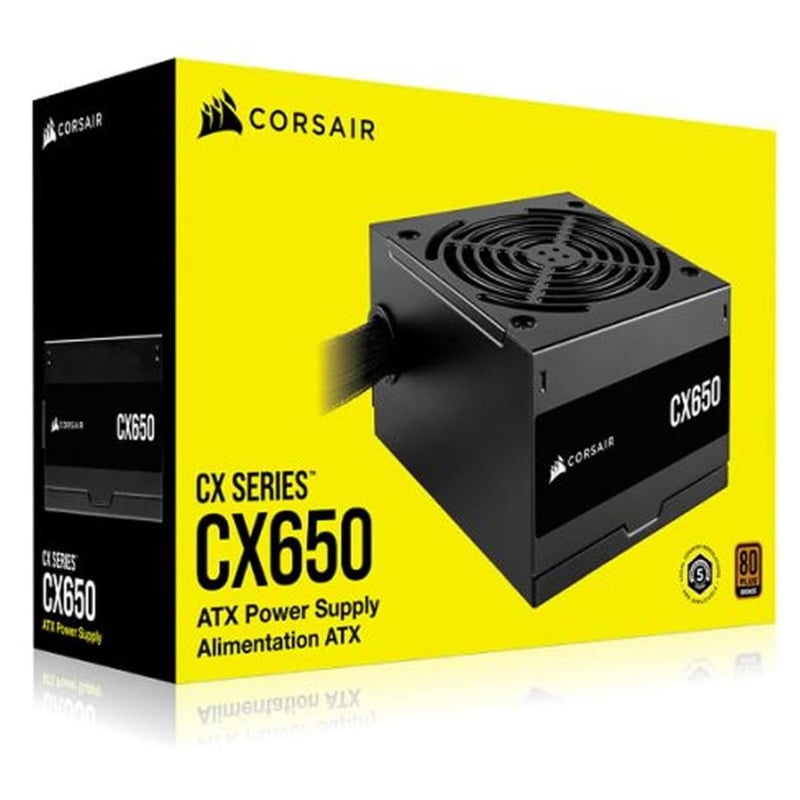 Napájací zdroj Corsair CX650 80 Plus Bronze ATX 650W, nemodulárny, tichý 120 mm ventilátor, čierny, britská zástrčka