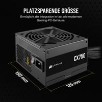 Napájací zdroj Corsair CX750 ATX 750W – Certifikácia 80 Plus Bronze – Nízka hlučnosť – Opletené káble – Nemodulárny – Čierny 5