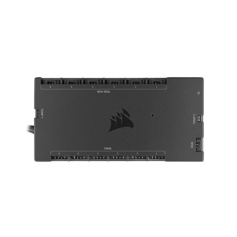 Digitálny ovládač Corsair iCUE COMMANDER CORE XT – ovládanie pre 6 PWM ventilátorov a 264 RGB LED, režim Zero RPM, sledovanie teploty, čierny