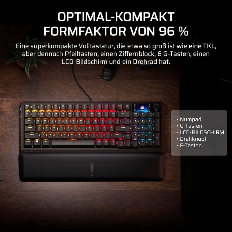 Corsair Vanguard 96 Mechanikus Gaming Billentyűzet MLX Plasma, 8000Hz, LCD Kijelző, QWERTZ Német kiosztás