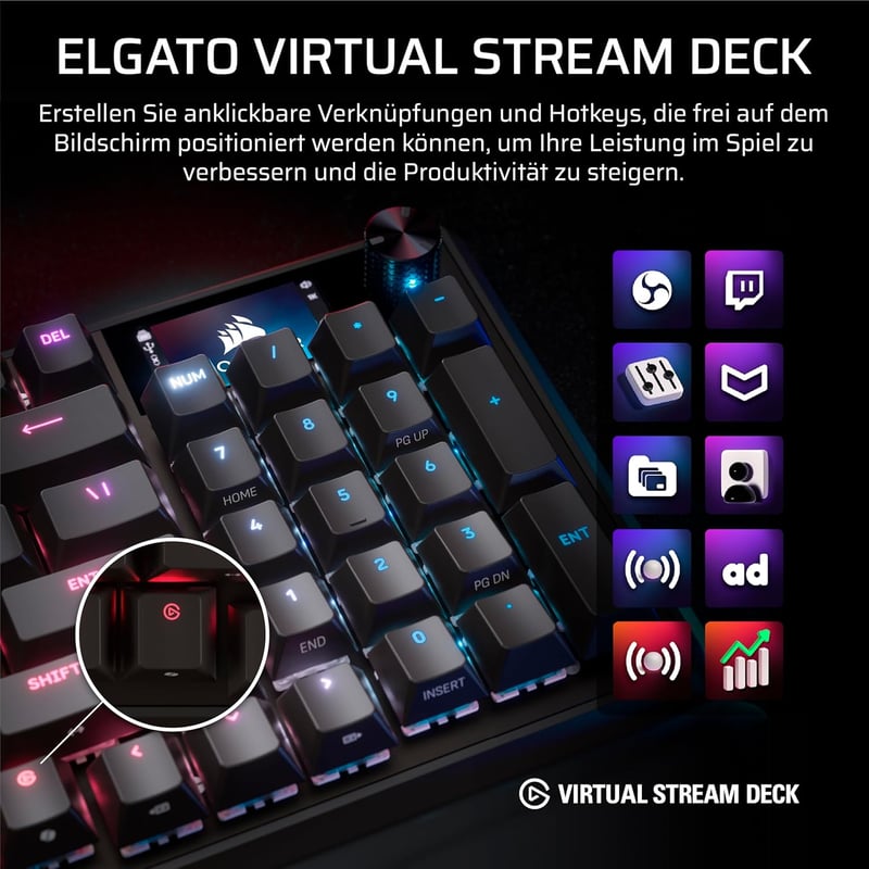 Corsair Vanguard 96 Mechanikus Gaming Billentyűzet MLX Plasma, 8000Hz, LCD Kijelző, QWERTZ Német kiosztás