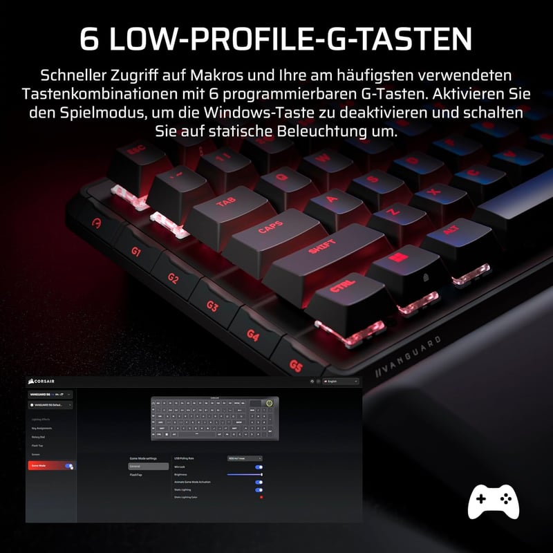 Corsair Vanguard 96 Mechanikus Gaming Billentyűzet MLX Plasma, 8000Hz, LCD Kijelző, QWERTZ Német kiosztás