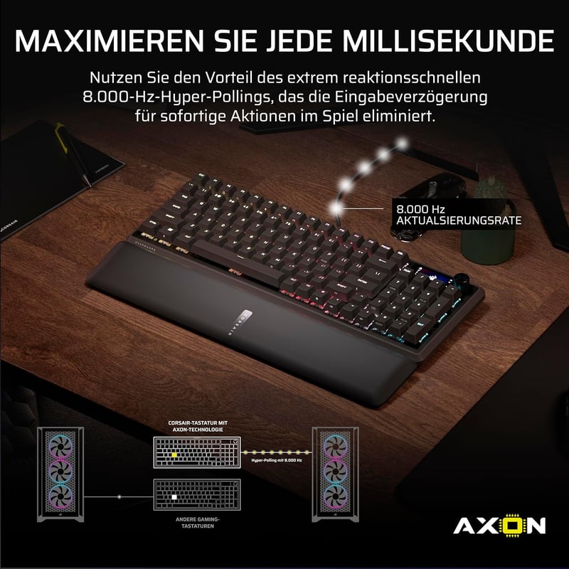 Corsair Vanguard 96 Mechanikus Gaming Billentyűzet MLX Plasma, 8000Hz, LCD Kijelző, QWERTZ Német kiosztás