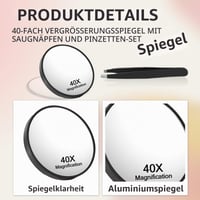 Oglindă cosmetică cu mărire 40x Cosmeria cu ventuze și set de pensete – pentru machiaj precis și pensat sprâncene 3