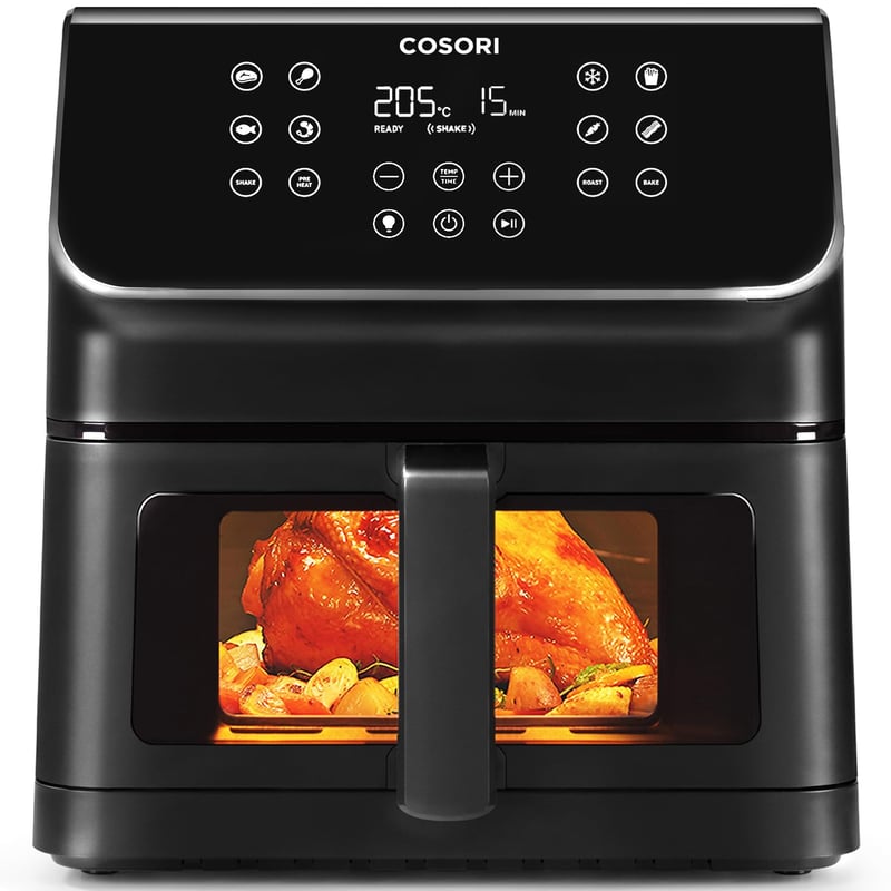 Friteuză cu aer cald COSORI, 6,2 litri, cu fereastră, 12 funcții, 1700 W, temperatură reglabilă 75-205 °C, ecran tactil