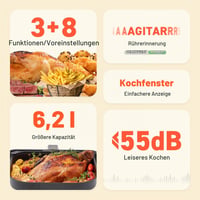 Friteuză cu aer cald COSORI, 6,2 litri, cu fereastră, 12 funcții, 1700 W, temperatură reglabilă 75-205 °C, ecran tactil 3